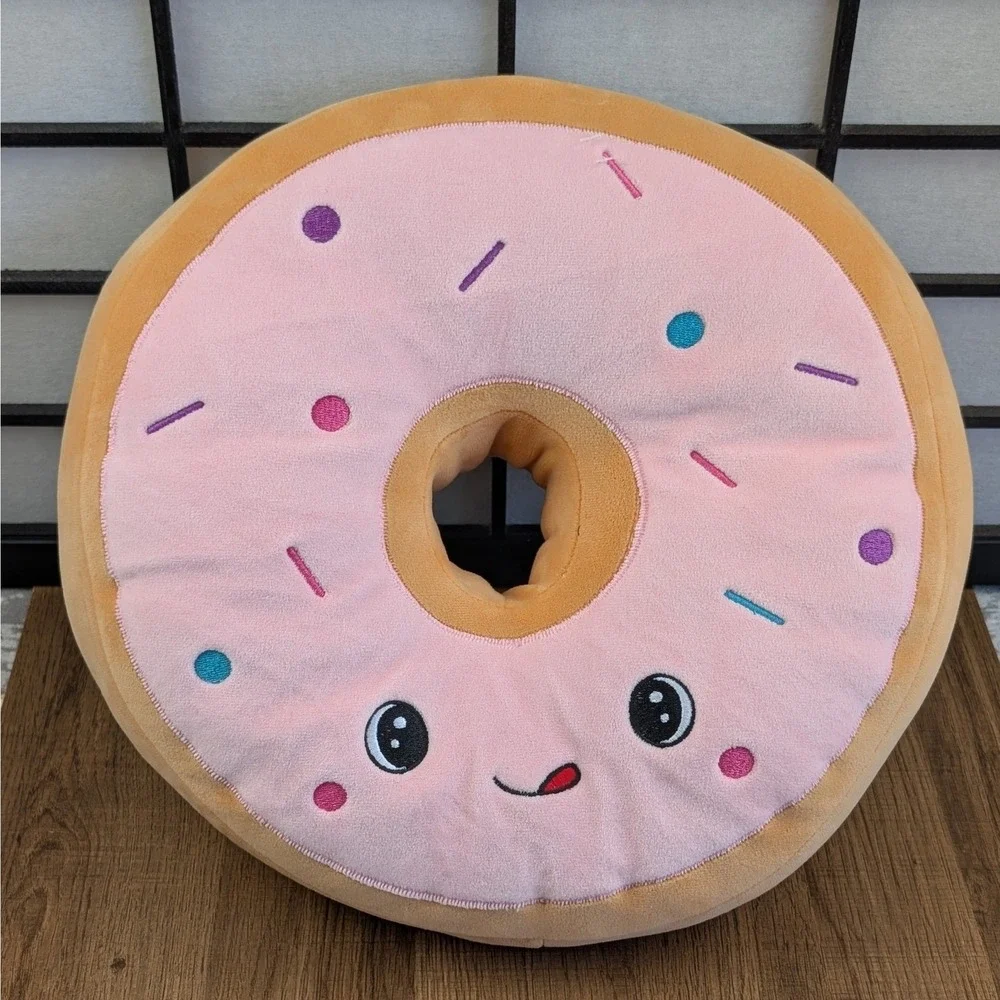 Homerbest Pink Frosted Donut Plush Floor Pillow Kawaii Embroidered Cushion 13x4